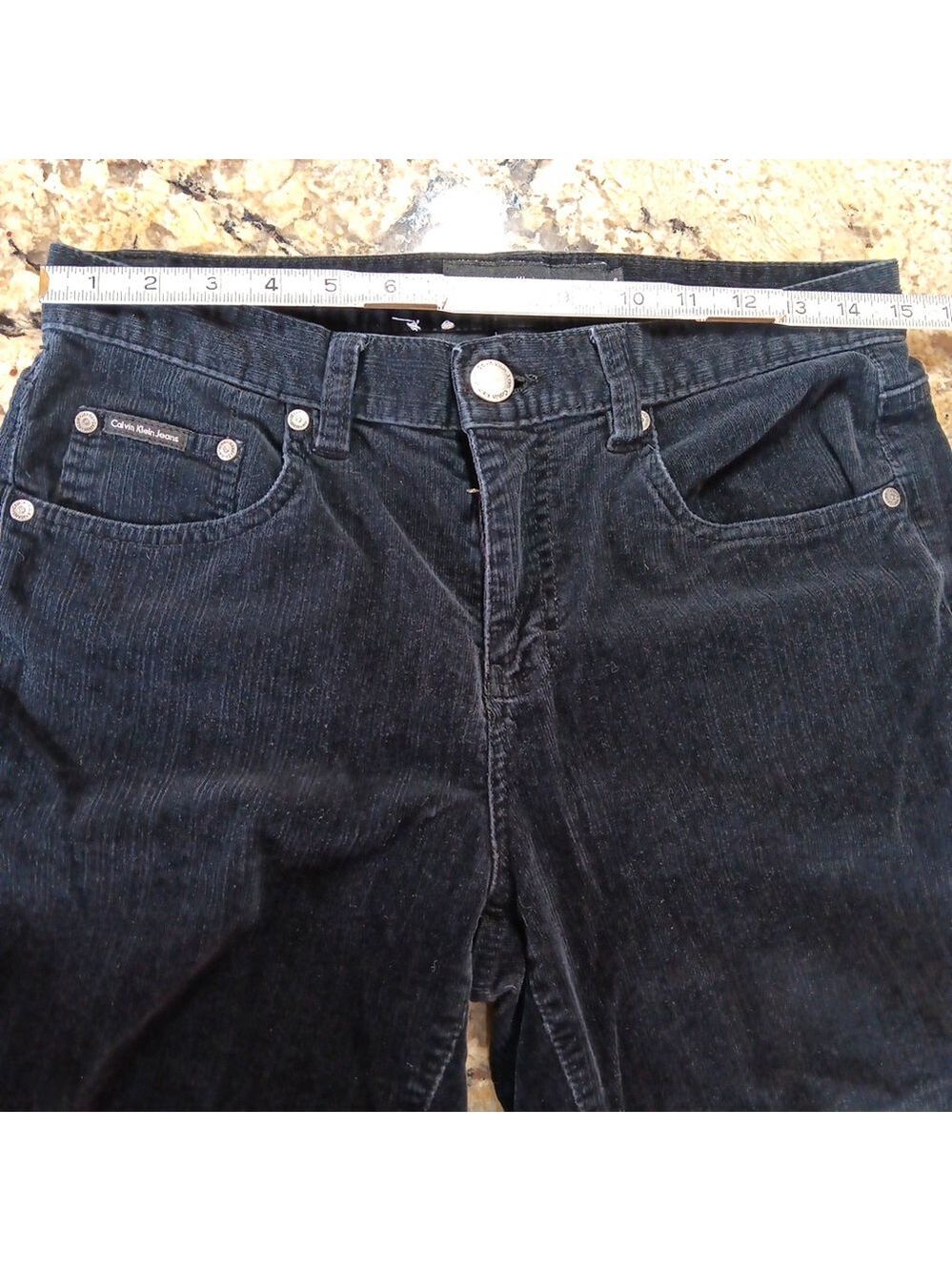 Size 8 X 28 Calvin Klein Jeans Womens Black Velvet Bootcut Mid Rise Pants - Picture 5 of 12